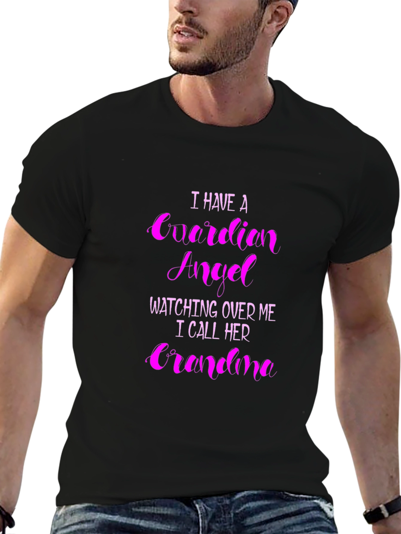 Black Guardian Angel Grandma T-Shirt - Black view 6