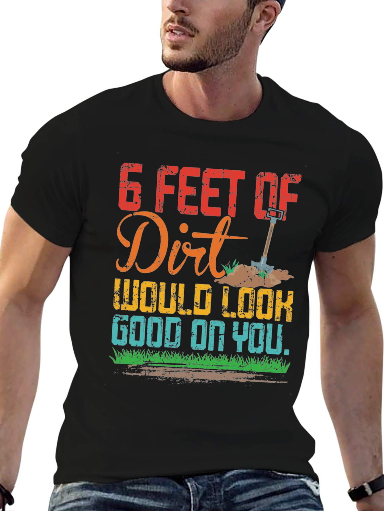 Black Funny 6 Feet of Dirt Graphic T-Shirt view 6