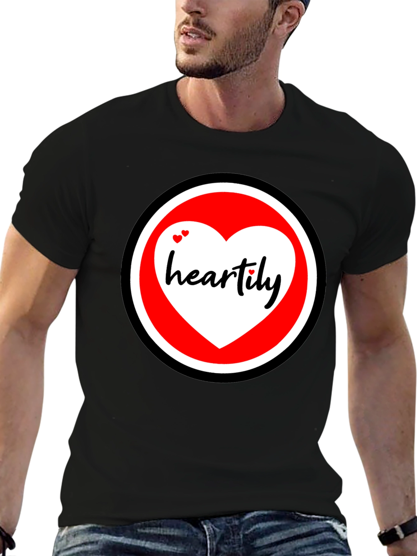 Black Heartily Graphic T-Shirt - Black Cotton Blend view 6
