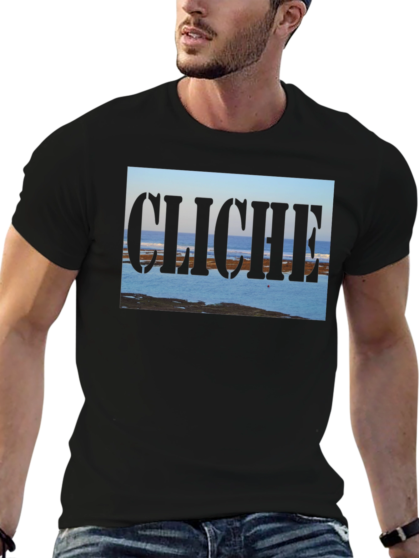 Black Cliche Ocean View Men's Black T-Shirt view 6
