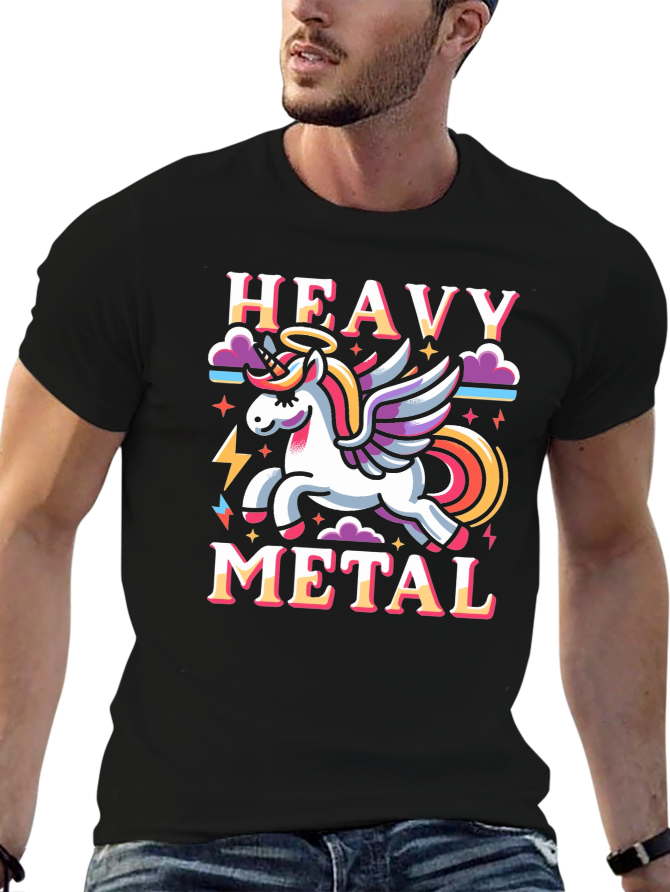 Black Heavy Metal Unicorn Graphic T-Shirt view 6