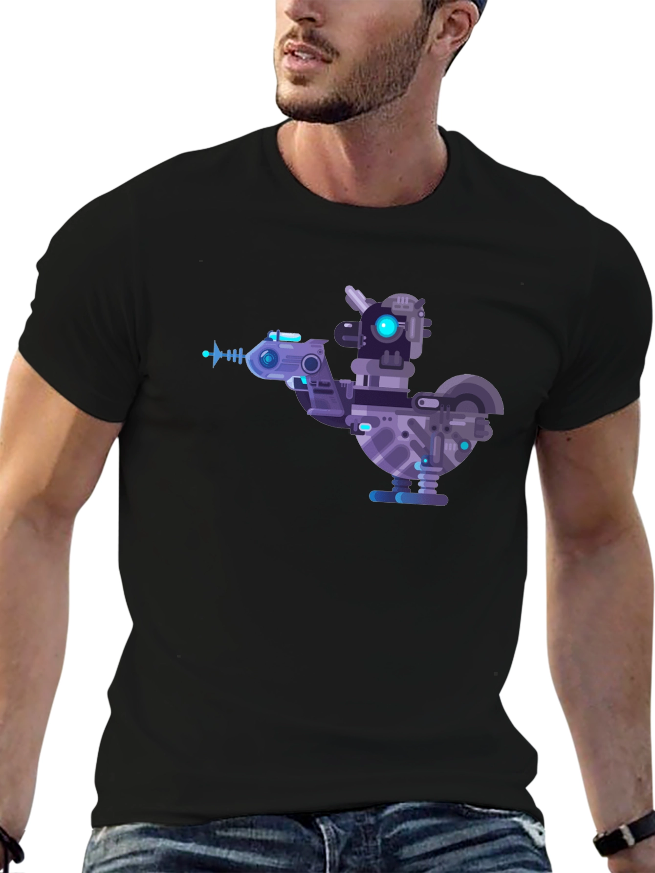 Black Cybernetic Chicken T-Shirt - Futuristic Robotic Bird Tee view 6