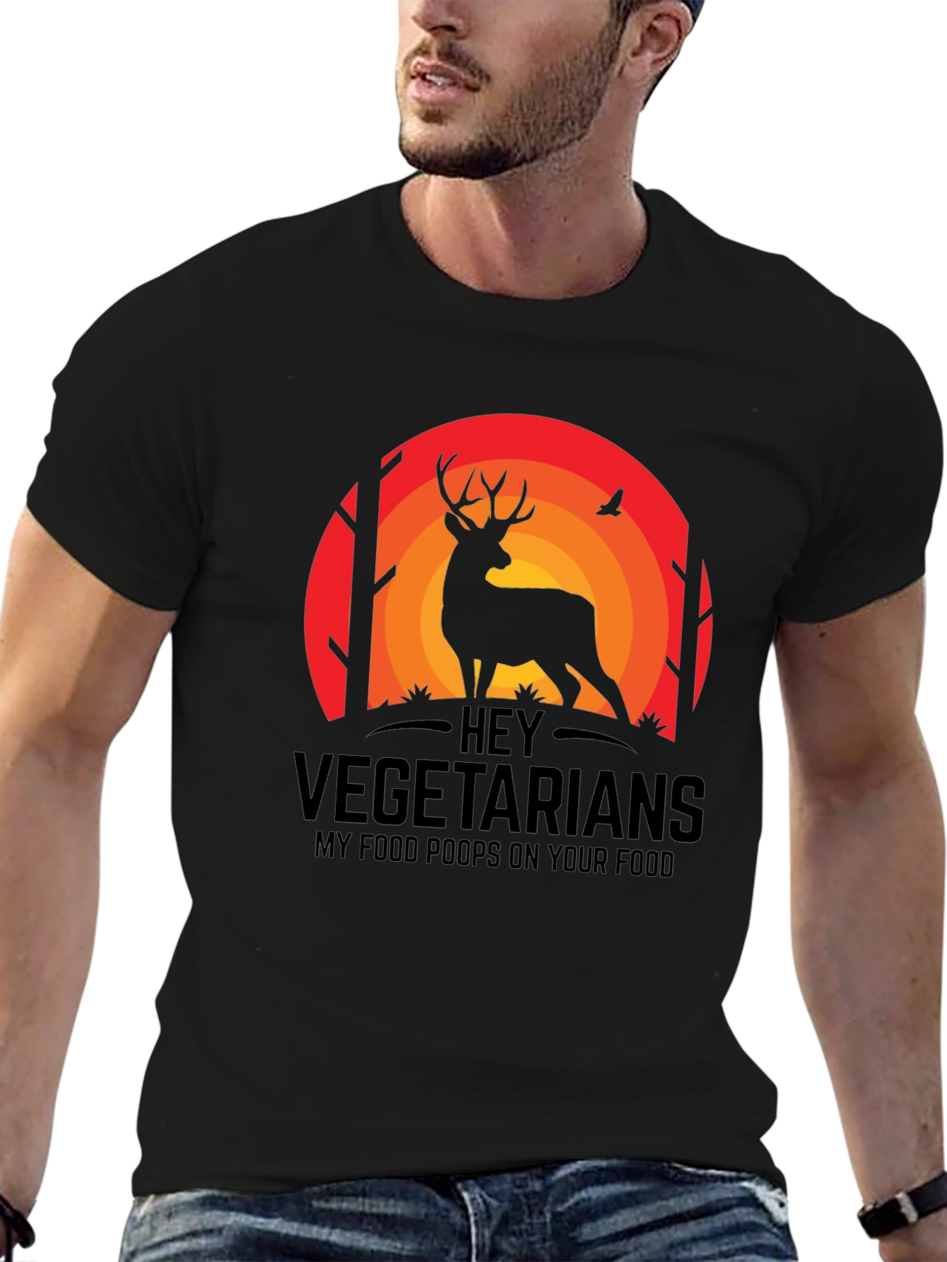 Black Hey Vegetarians Funny Deer T-Shirt view 6