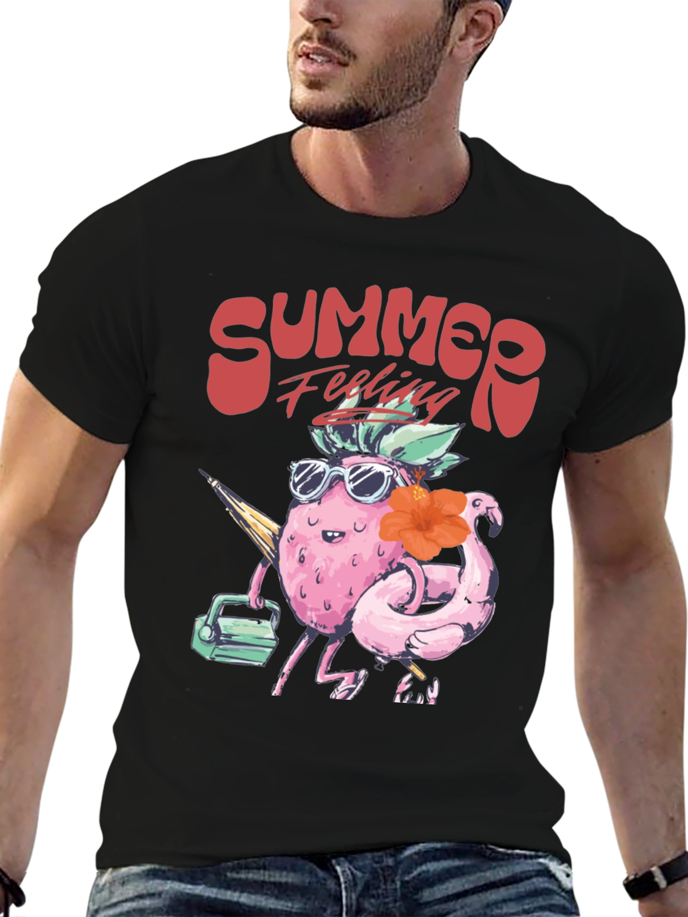 Black Summer Feeling T-Shirt - Tropical Fruit Design view 6