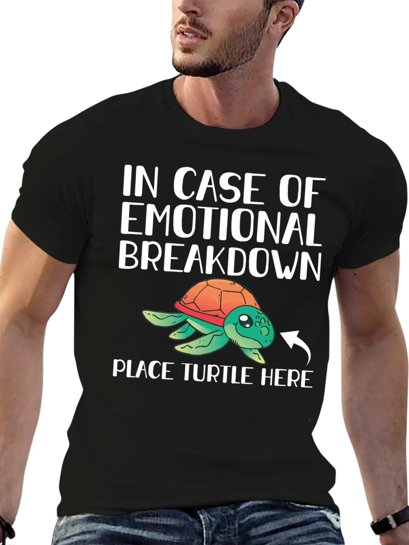 Black Emotional Support Turtle T-Shirt view 6