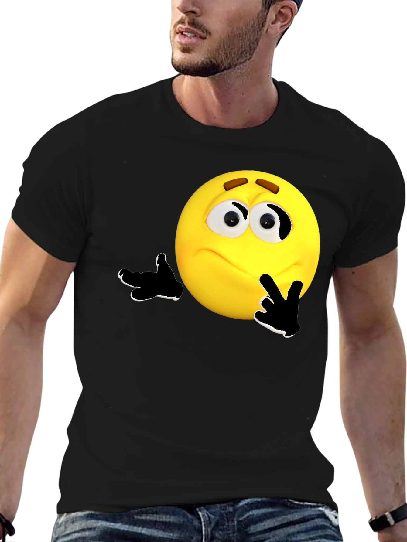Black Thinking Emoji Graphic T-Shirt view 6