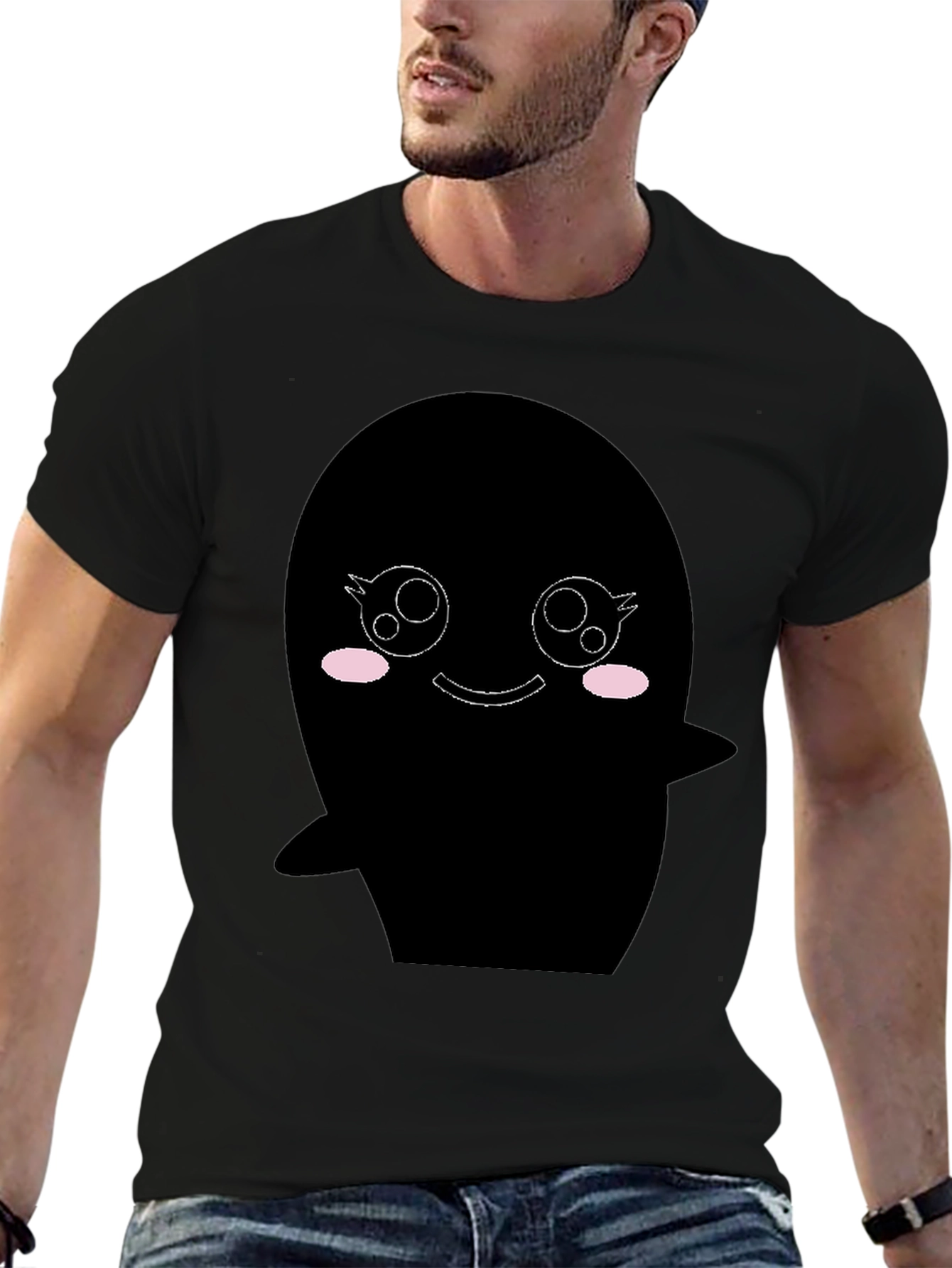 Black Kawaii Ghost Graphic Black T-Shirt view 6
