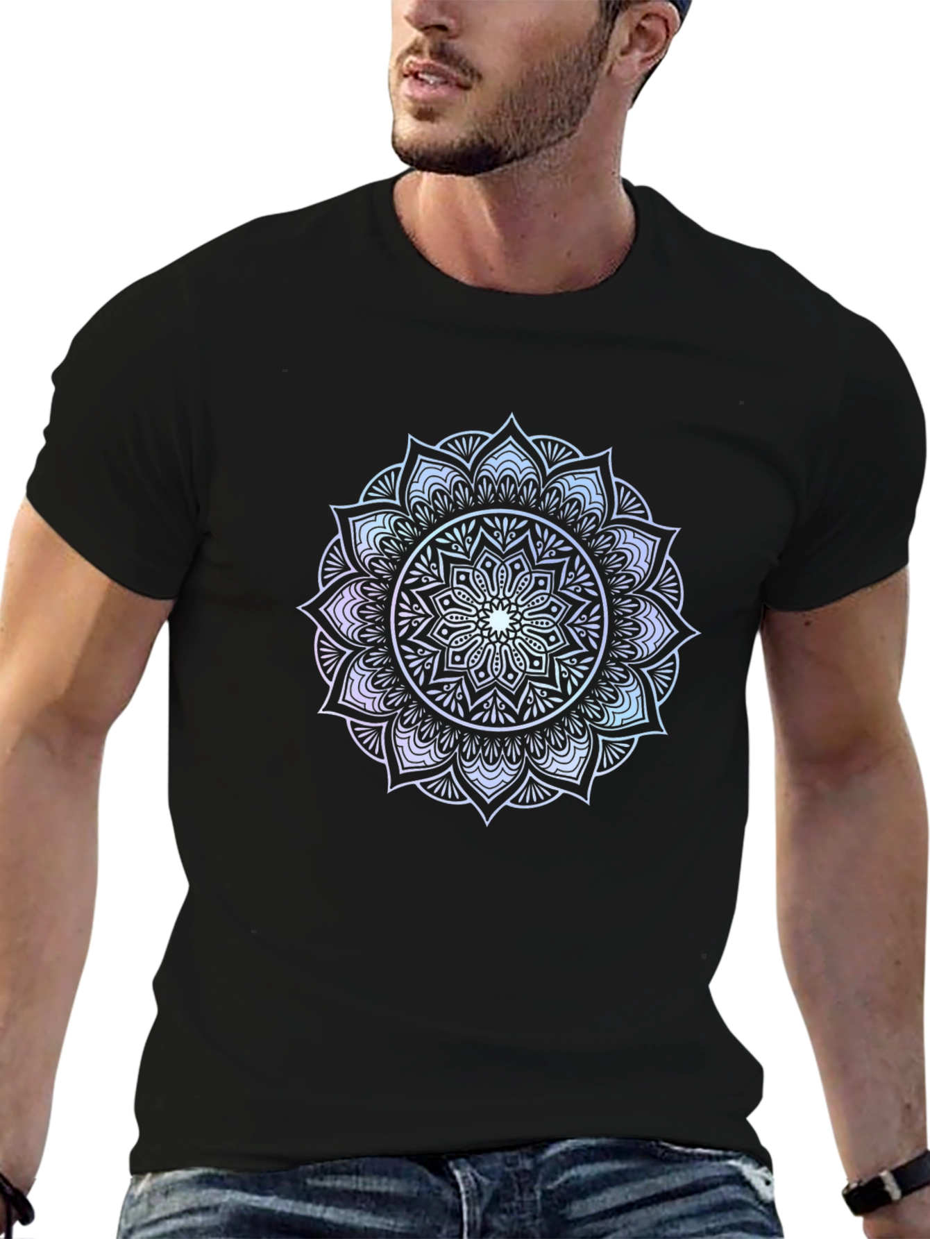 Black Mandala Print Black T-Shirt view 6
