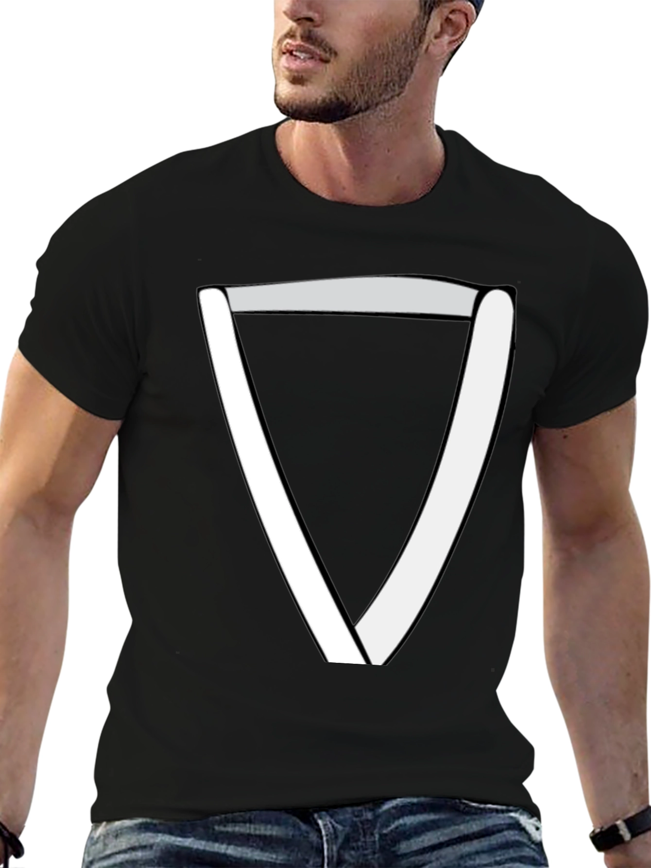 Black Modern Geometric Triangle T-Shirt - Black view 6