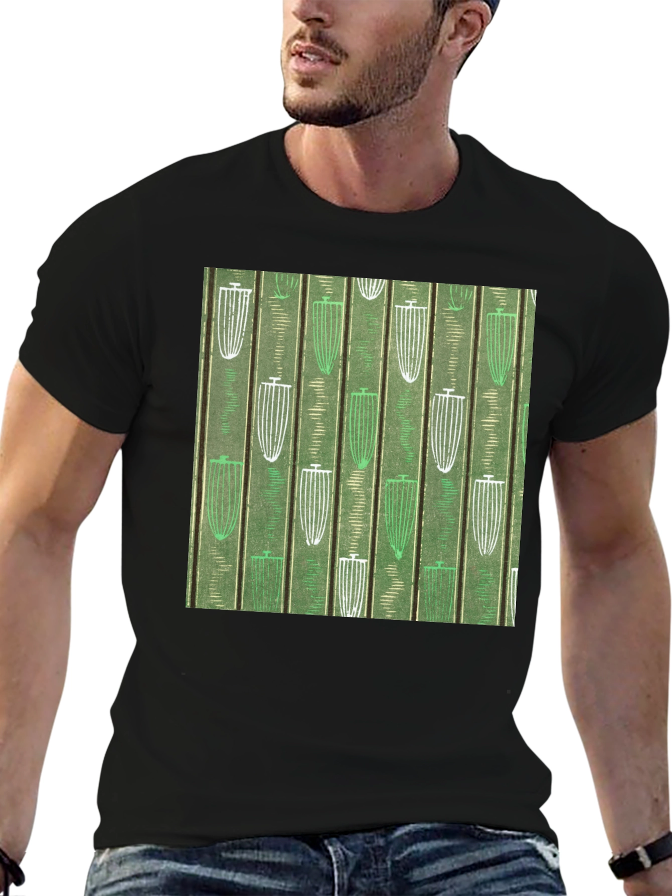 Black Green Patterned Graphic Tee view 6