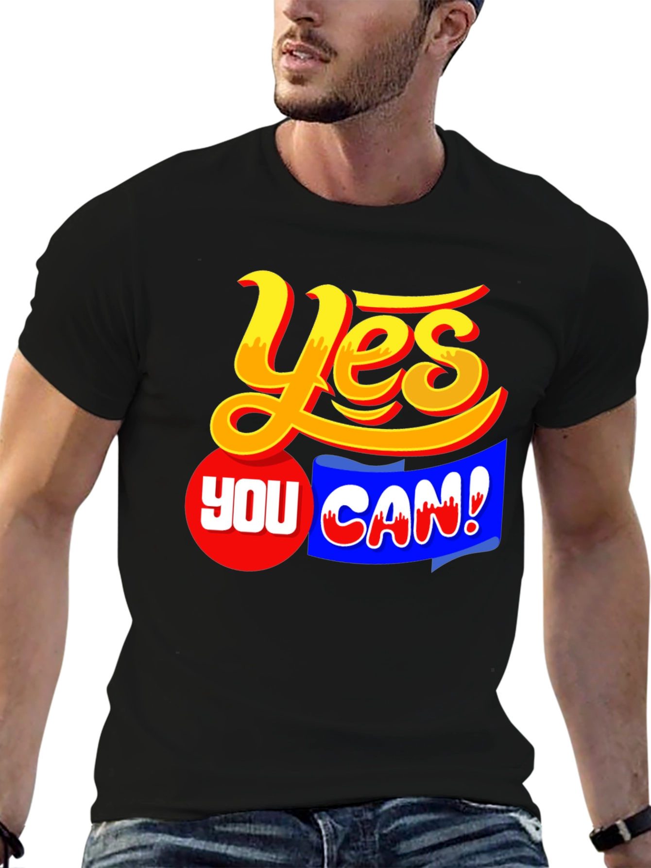 Black Yes You Can! Graphic T-Shirt Motivation Black view 6