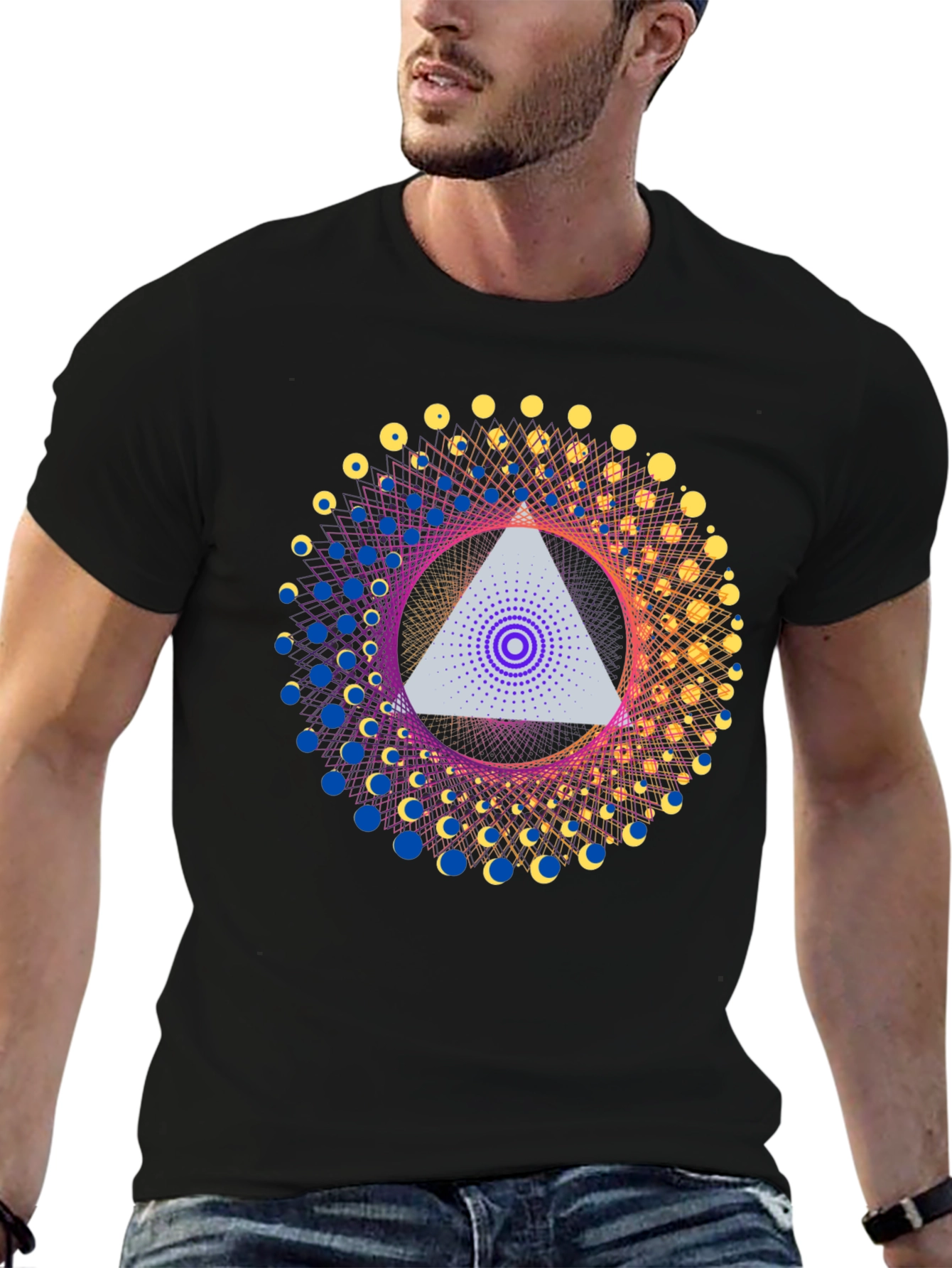 Black Geometric Design T-Shirt - Abstract Triangle Print view 6