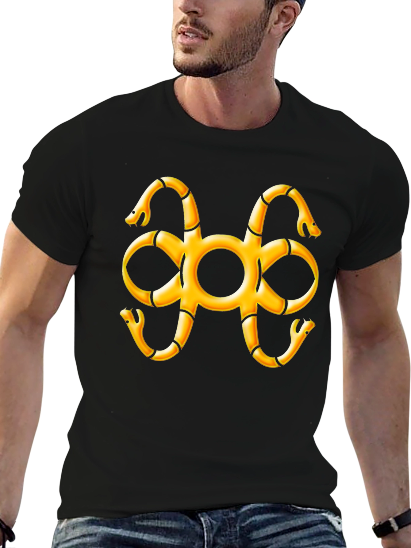 Black Black T-Shirt with Snake Adinkra Symbol view 6