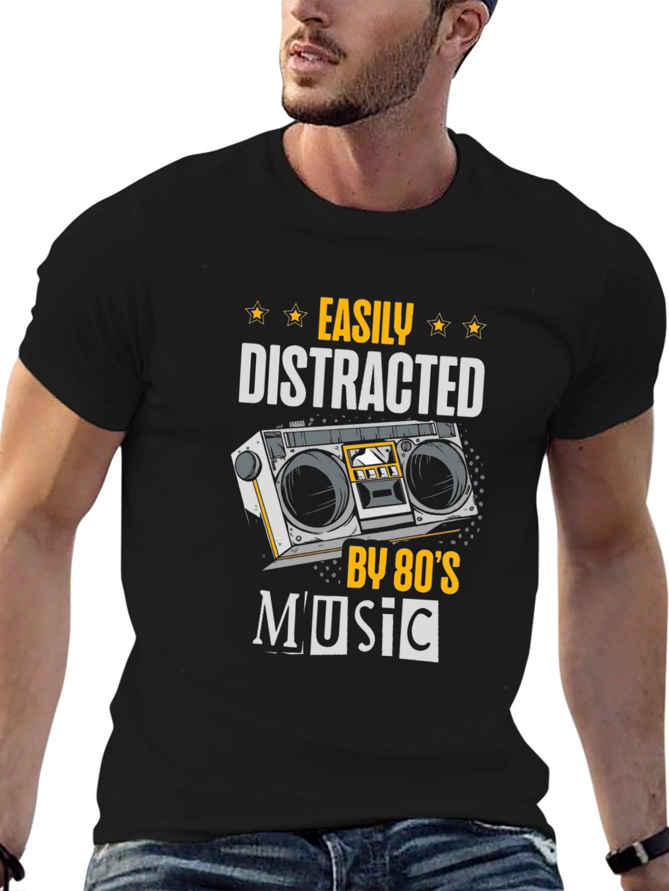Black Easily Distracted by 80's Music Graphic Tee view 6