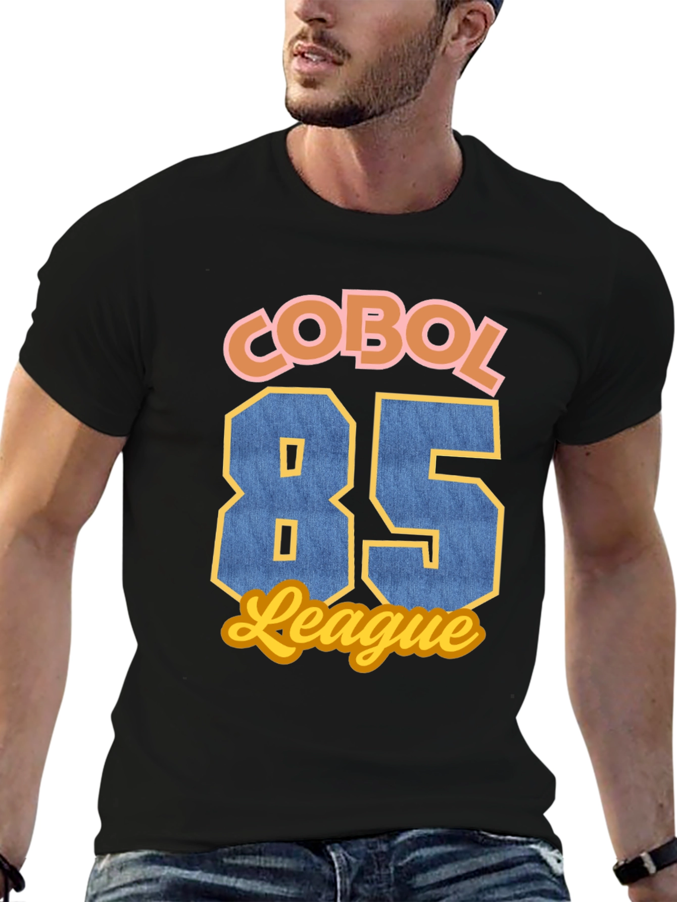 Black COBOL 85 League T-Shirt - Retro Programmer Style view 6