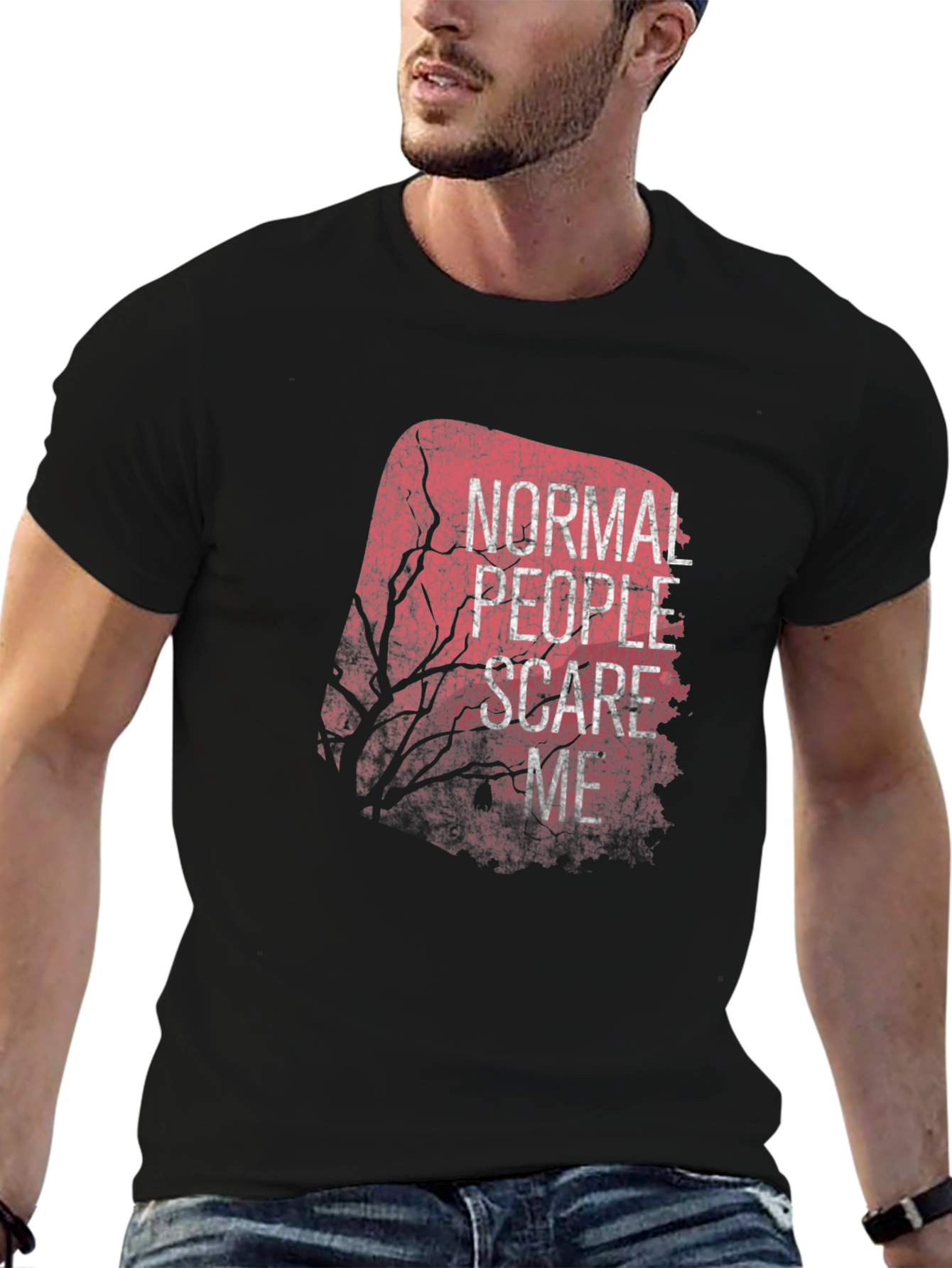 Black Normal People Scare Me Black Tee view 6