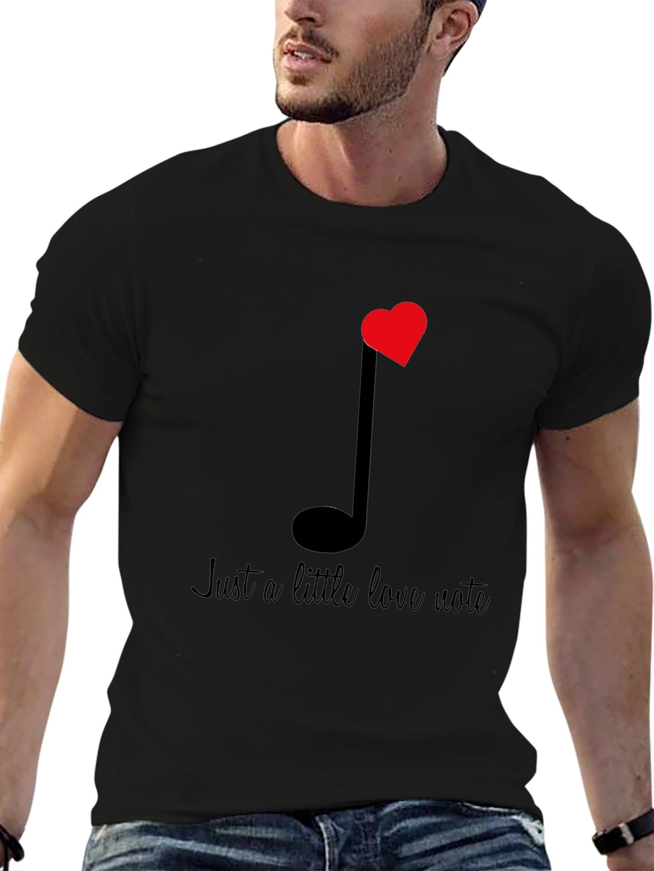 Black Love Note Graphic Tee - Black Cotton T-Shirt view 6