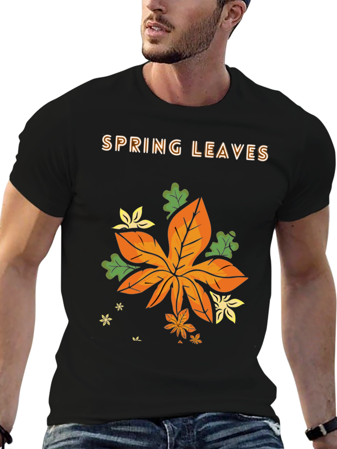 Black Spring Leaves Graphic T-Shirt view 6
