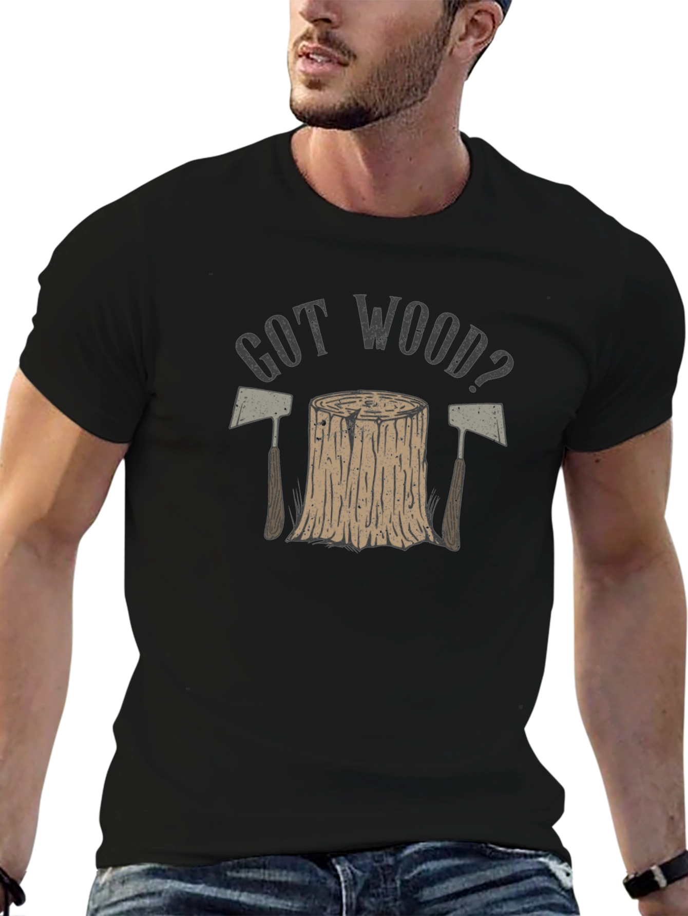 Black Got Wood? Lumberjack Style Graphic T-Shirt view 6