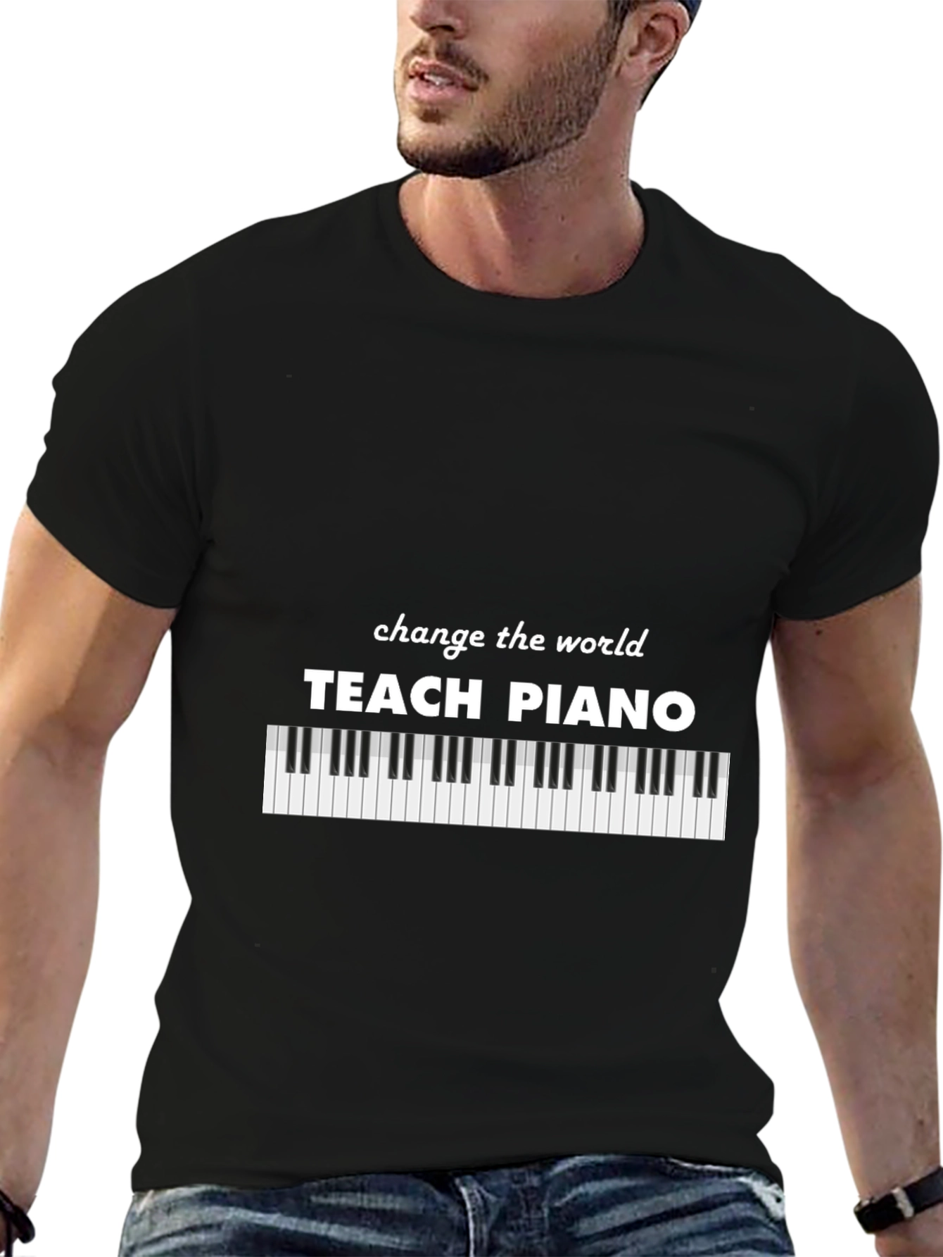 Black Teach Piano T-Shirt - Change the World view 6
