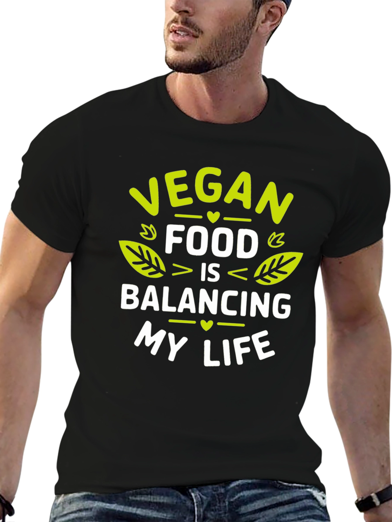Black Vegan Food Balancing Life Graphic T-Shirt view 6