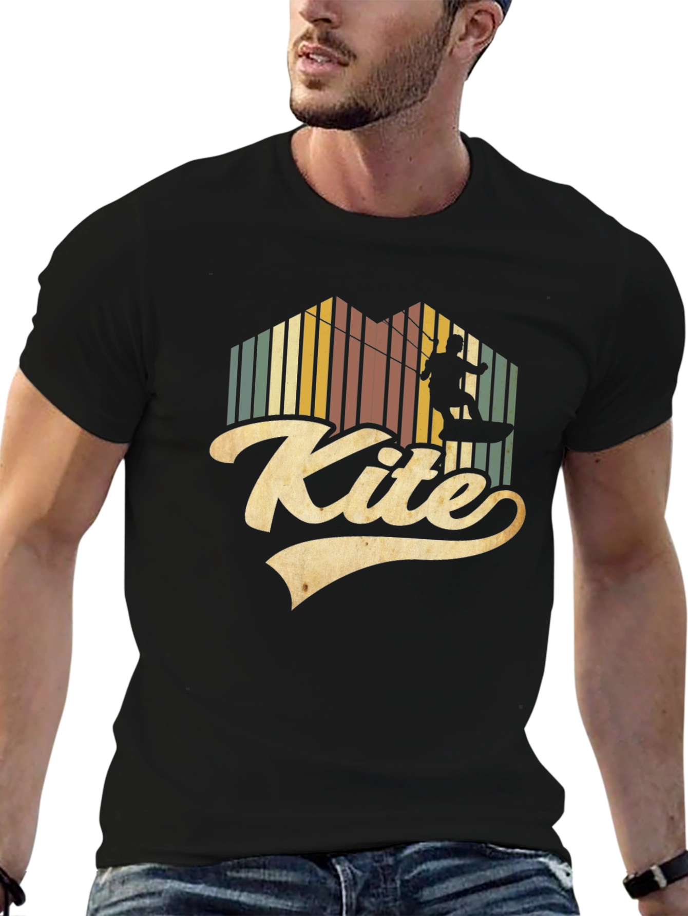 Black Vintage Kite Surfing Graphic T-Shirt view 6