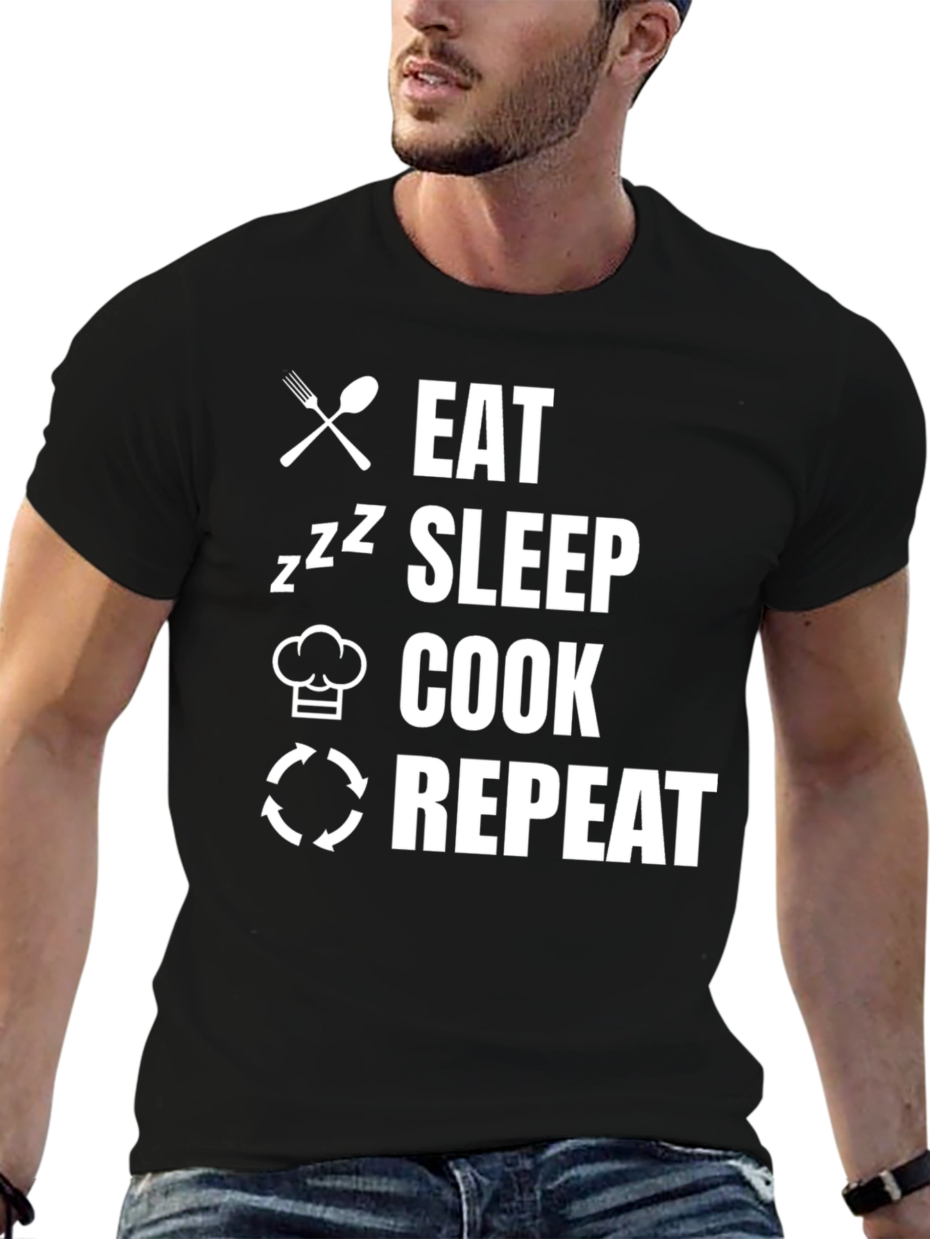 Black Eat Sleep Cook Repeat Graphic Tee view 6