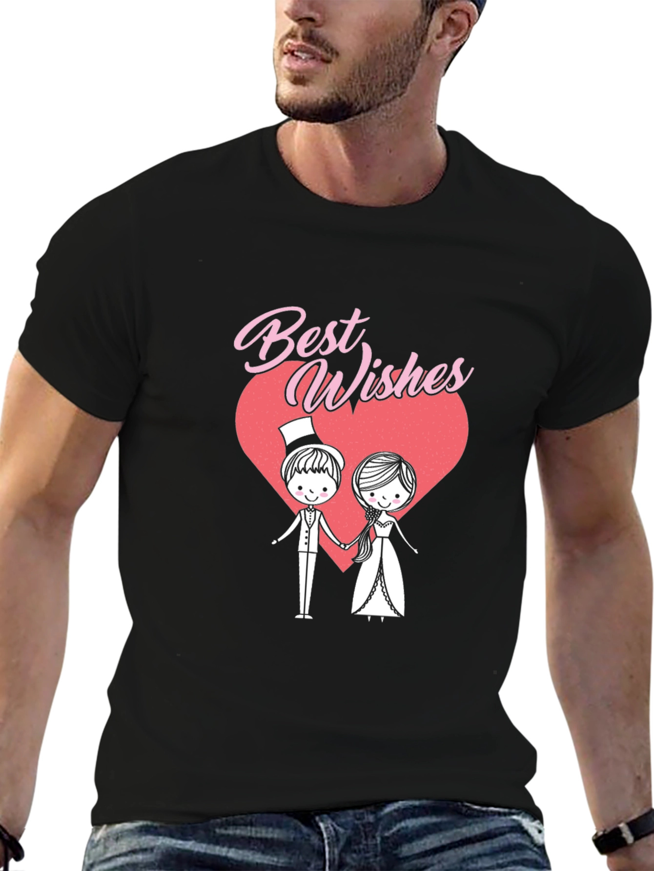 Black Best Wishes Wedding Couple Graphic T-Shirt view 6