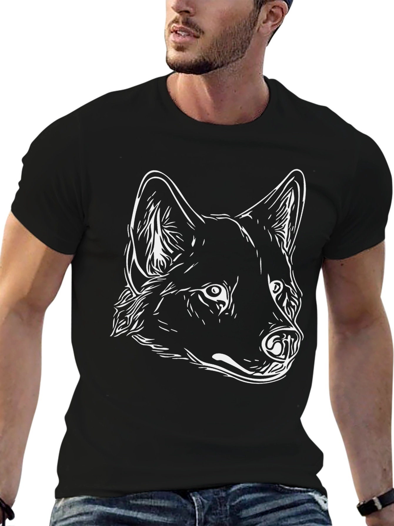 Black Cool Wolf Graphic Tee - Black Cotton T-Shirt view 6