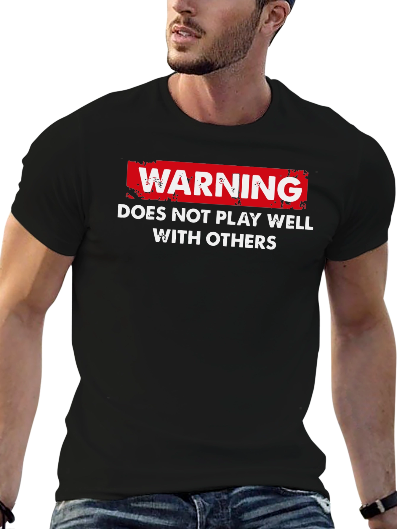 Black Warning: Does Not Play Well With Others T-Shirt view 6