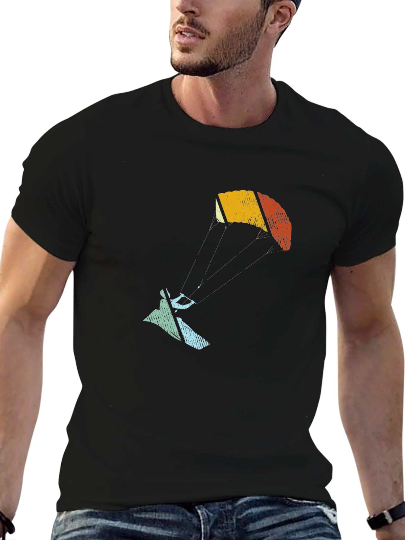 Black Retro Paragliding Graphic T-Shirt view 6