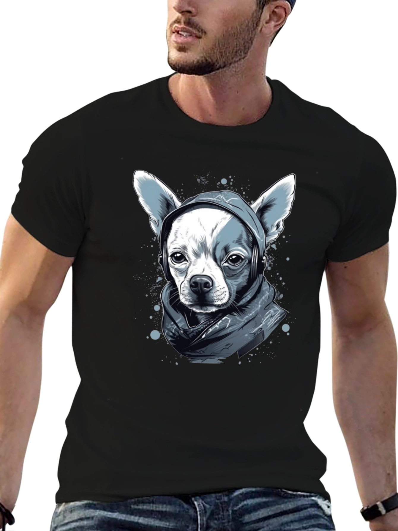 Black Dog with Headphones Graphic Tee view 6