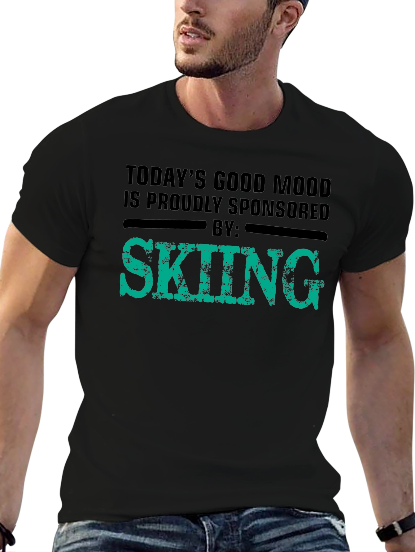Black Skiing Sponsored T-Shirt - Good Mood Tee view 6