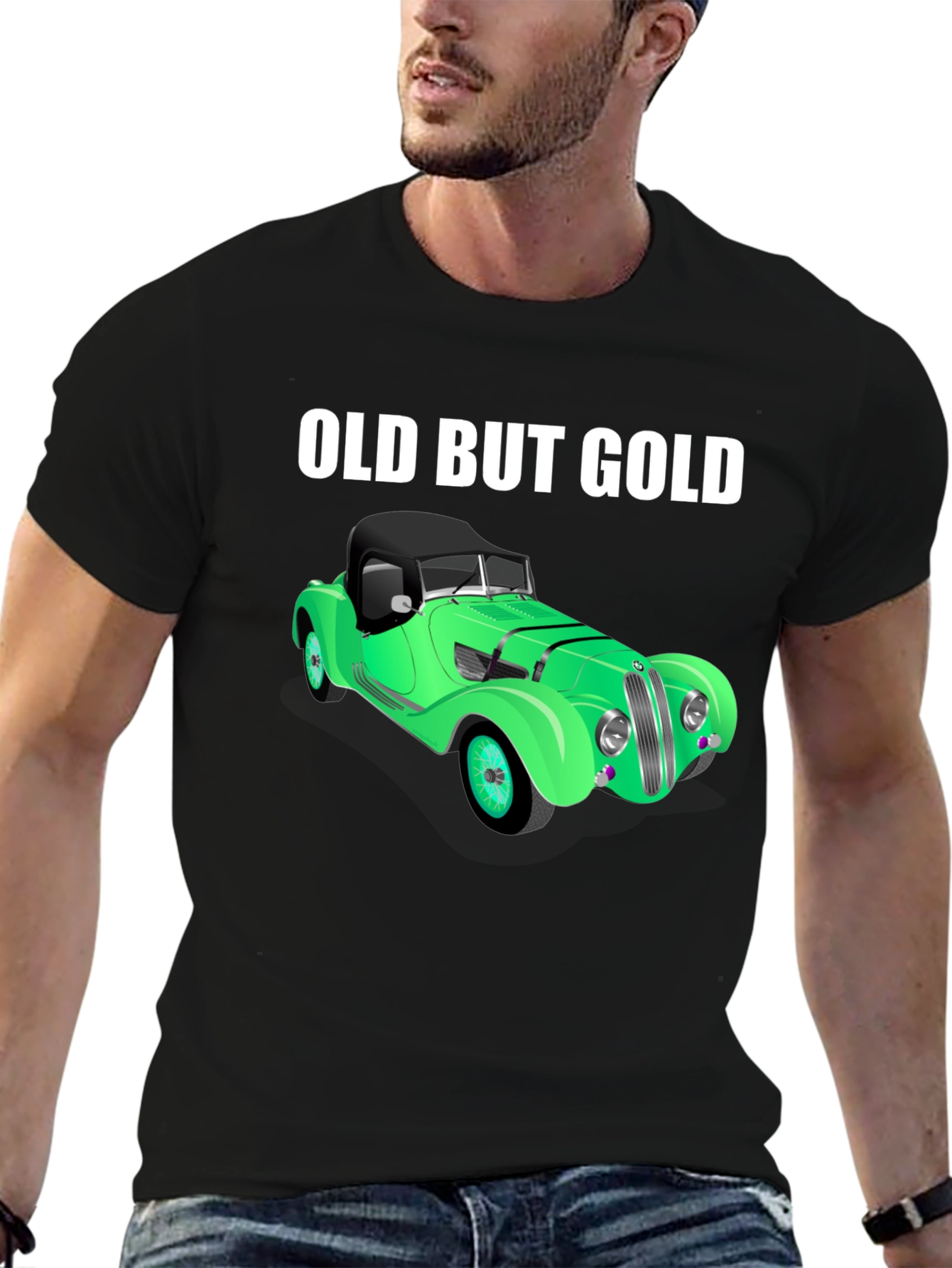 Black Old But Gold Vintage Car T-Shirt view 6