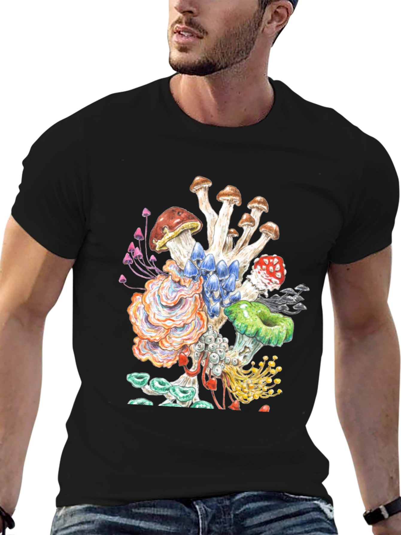 Black Mushroom Graphic Tee - Funky Nature Shirt view 6