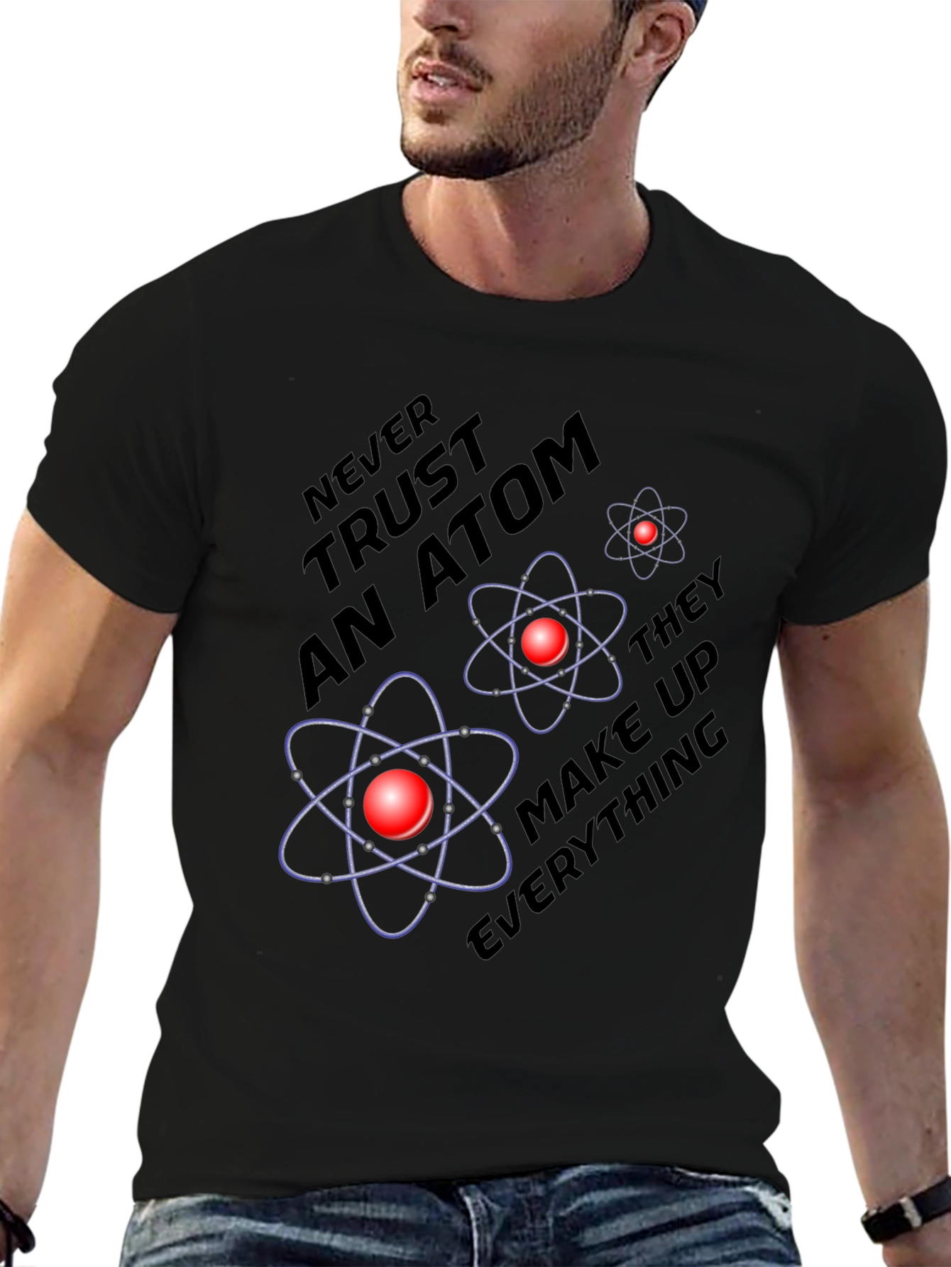 Black Atom Science Joke T-Shirt - Never Trust an Atom view 6