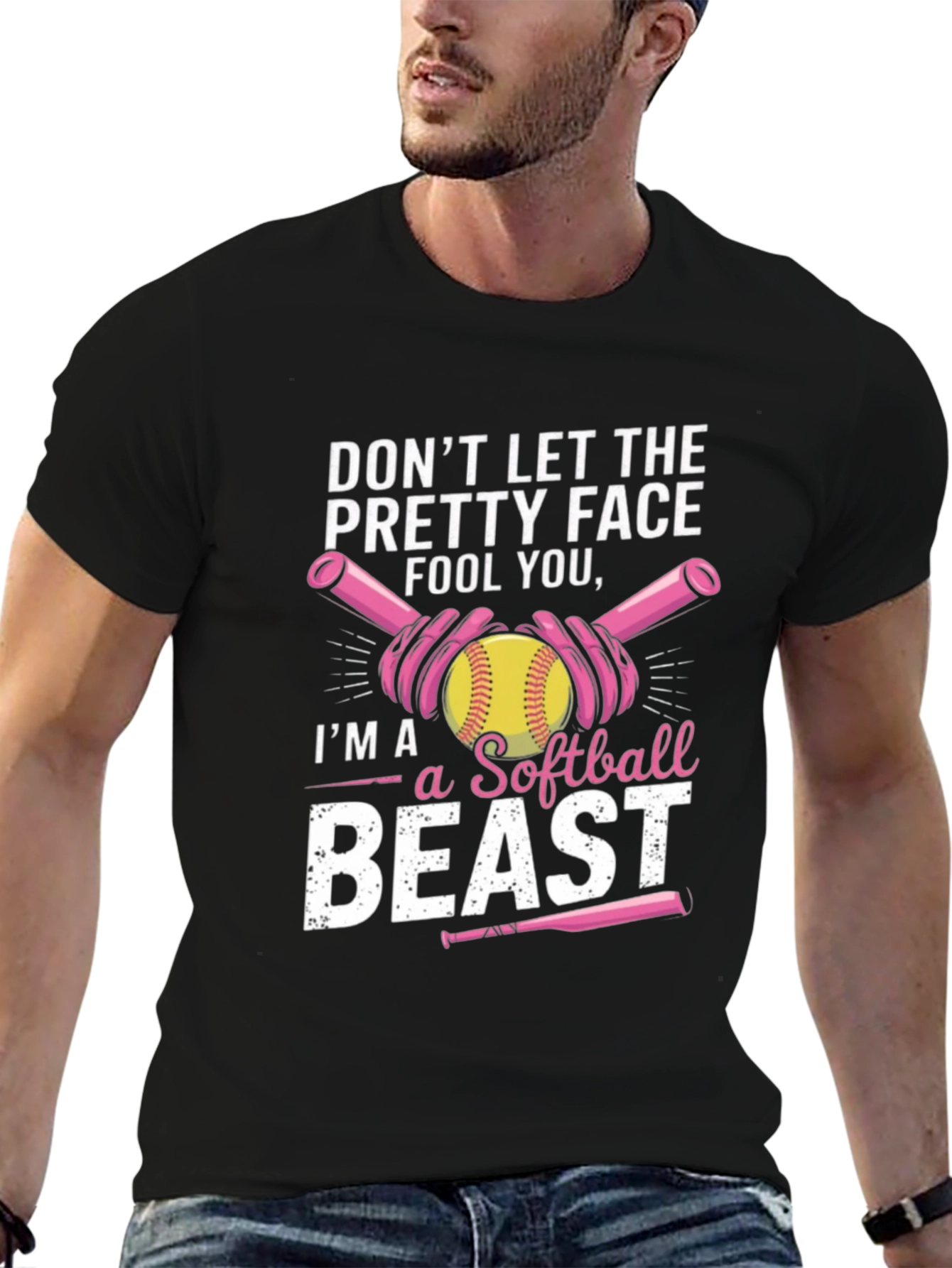 Black Softball Beast T-Shirt - Funny Sport Tee view 6