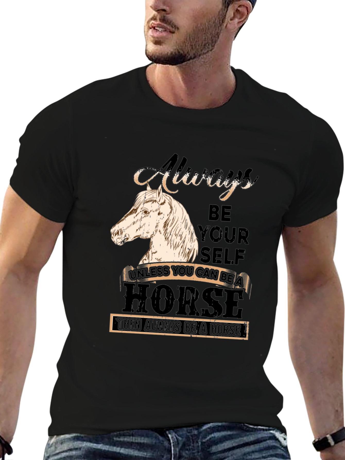 Black Always Be Yourself Horse Graphic T-Shirt view 6