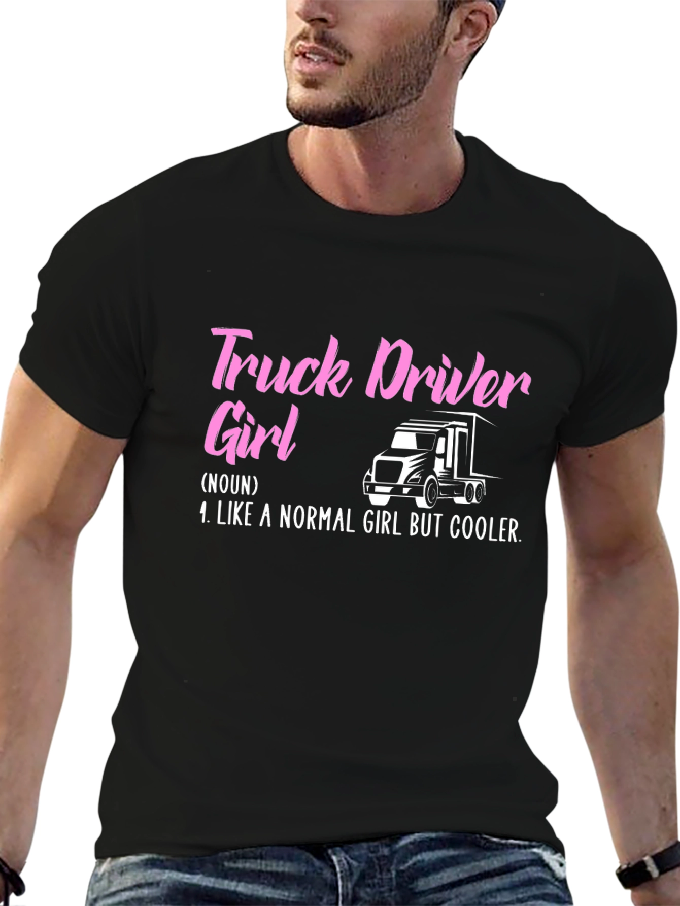 Black Truck Driver Girl Black T-Shirt view 6