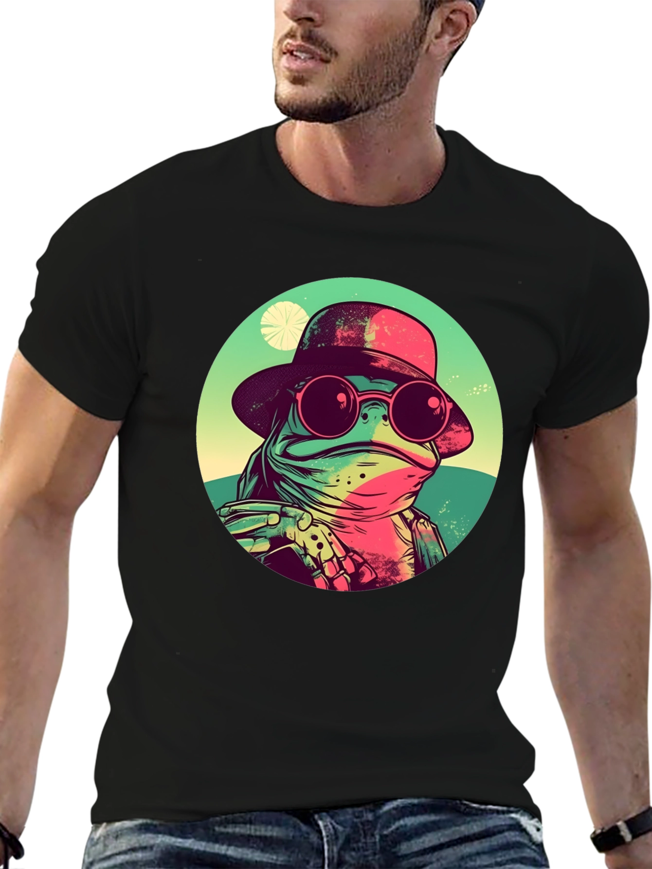 Black Cool Frog Graphic Tee - Unique Design view 6