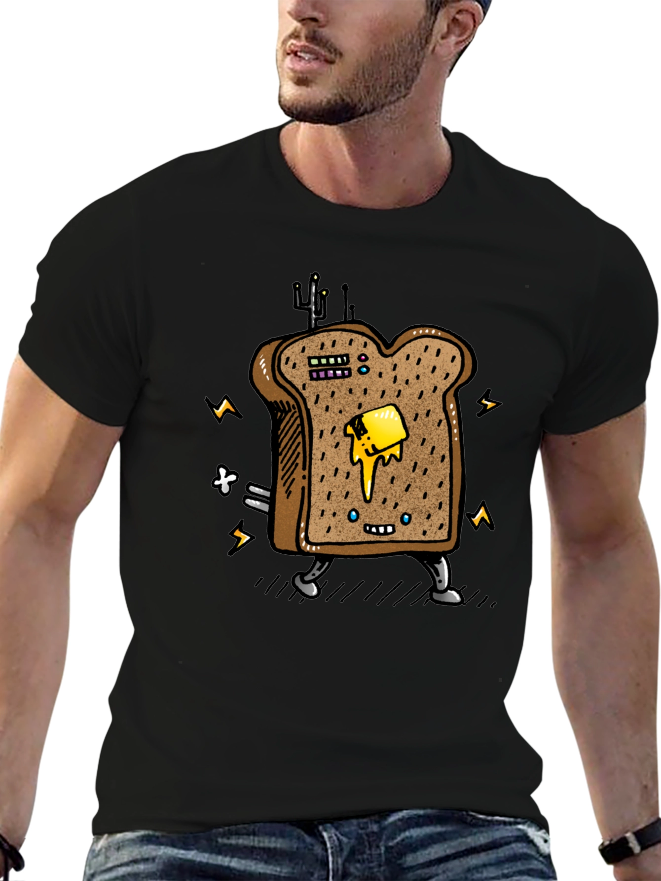 Black Animated Toast Graphic Black T-Shirt view 6