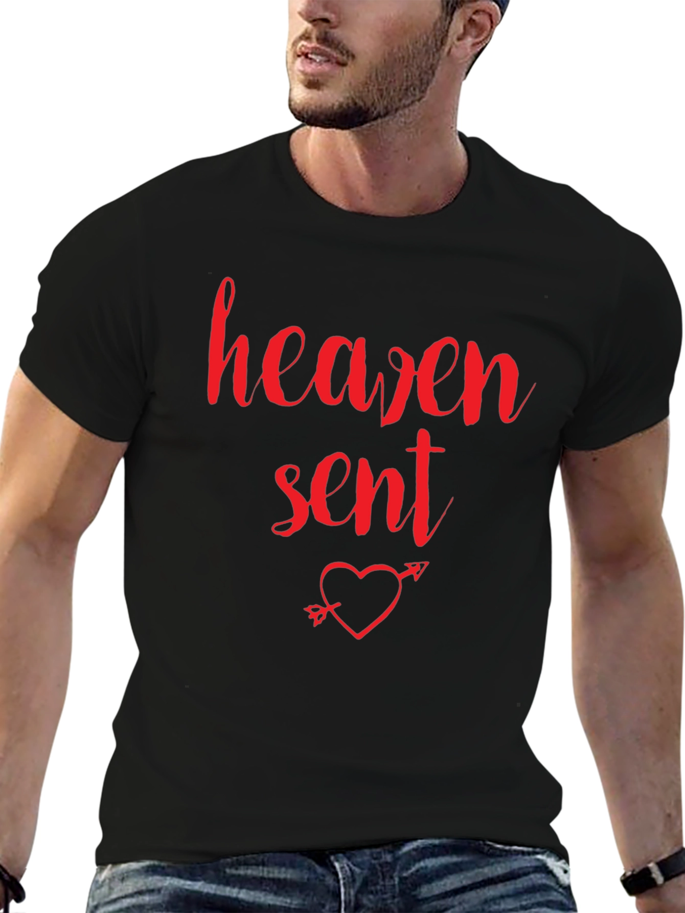 Black Heaven Sent Heart T-Shirt - Black Crew Neck Tee view 6
