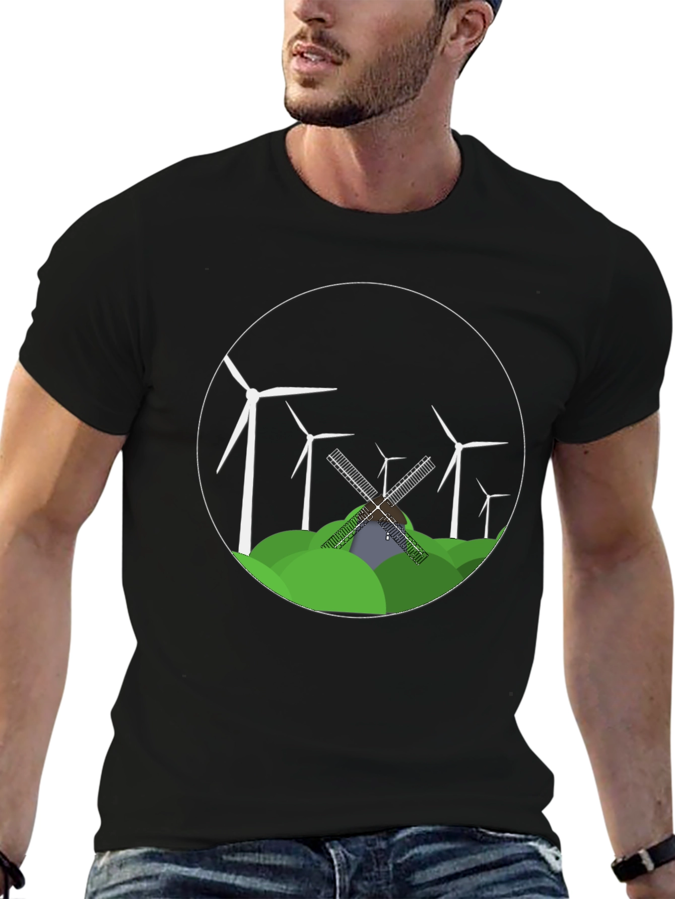 Black Windmill & Turbine Graphic Tee view 6