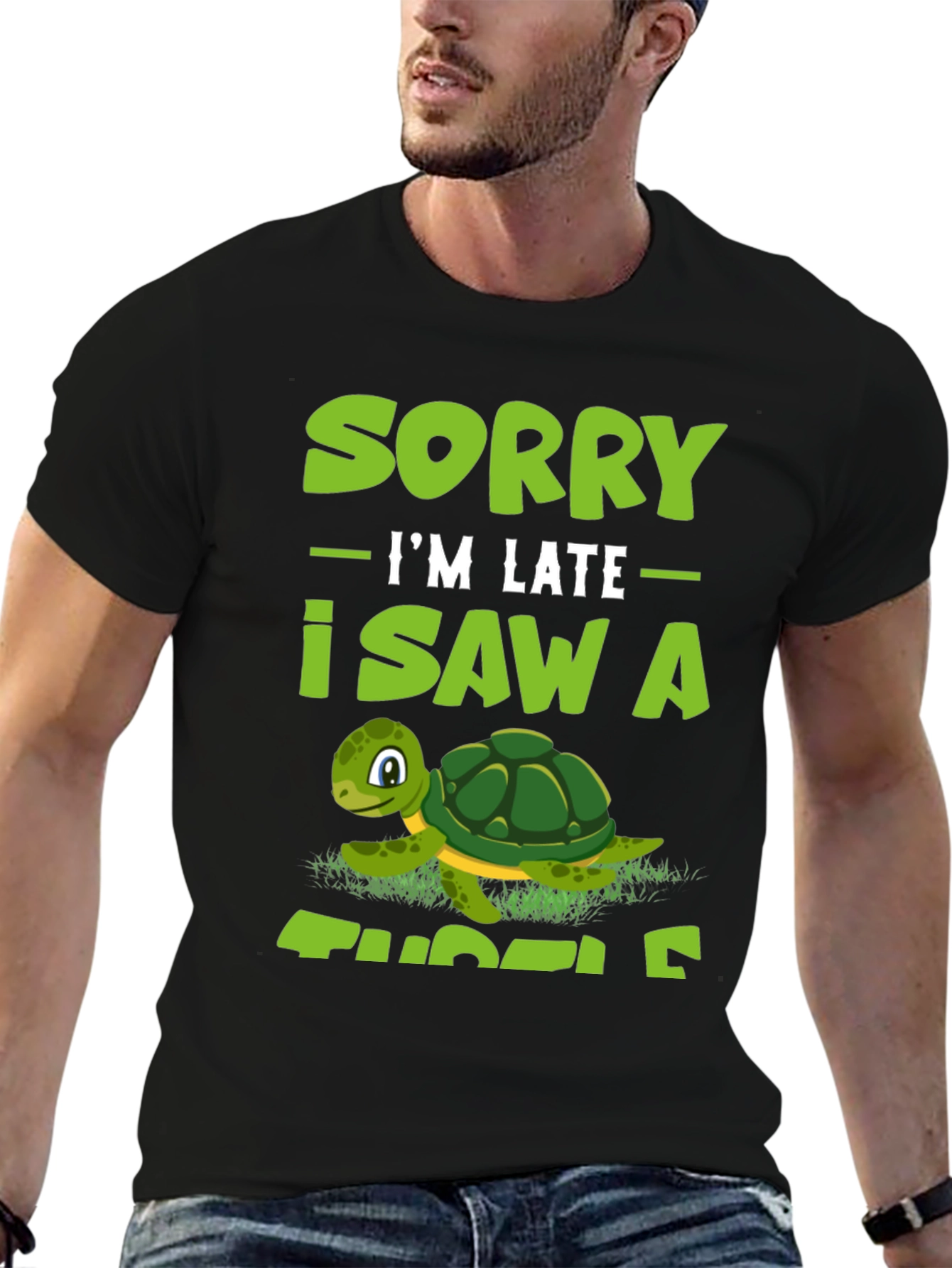 Black Sorry I'm Late I Saw A Turtle T-Shirt view 6