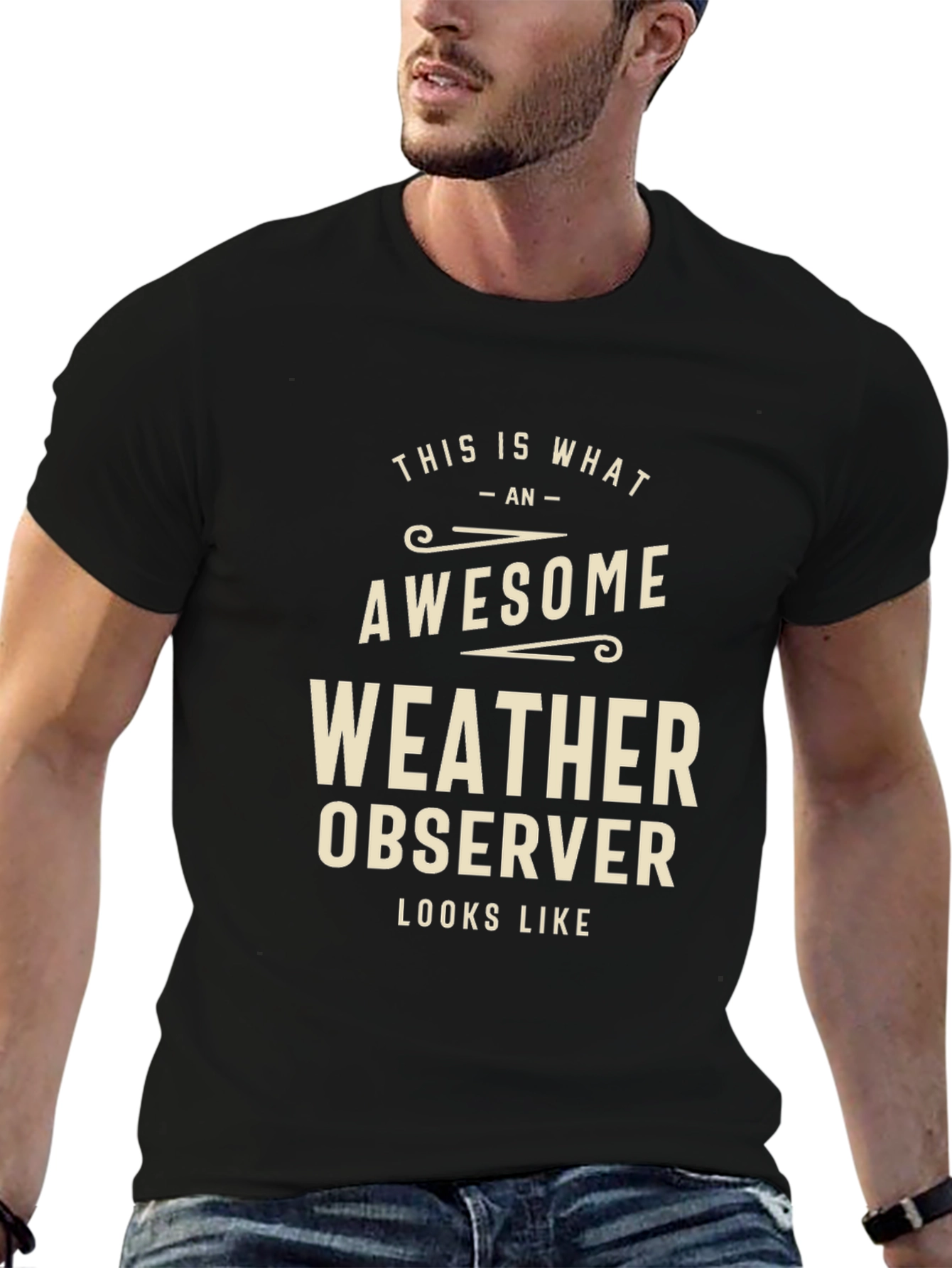 Black Awesome Weather Observer Graphic T-Shirt view 6