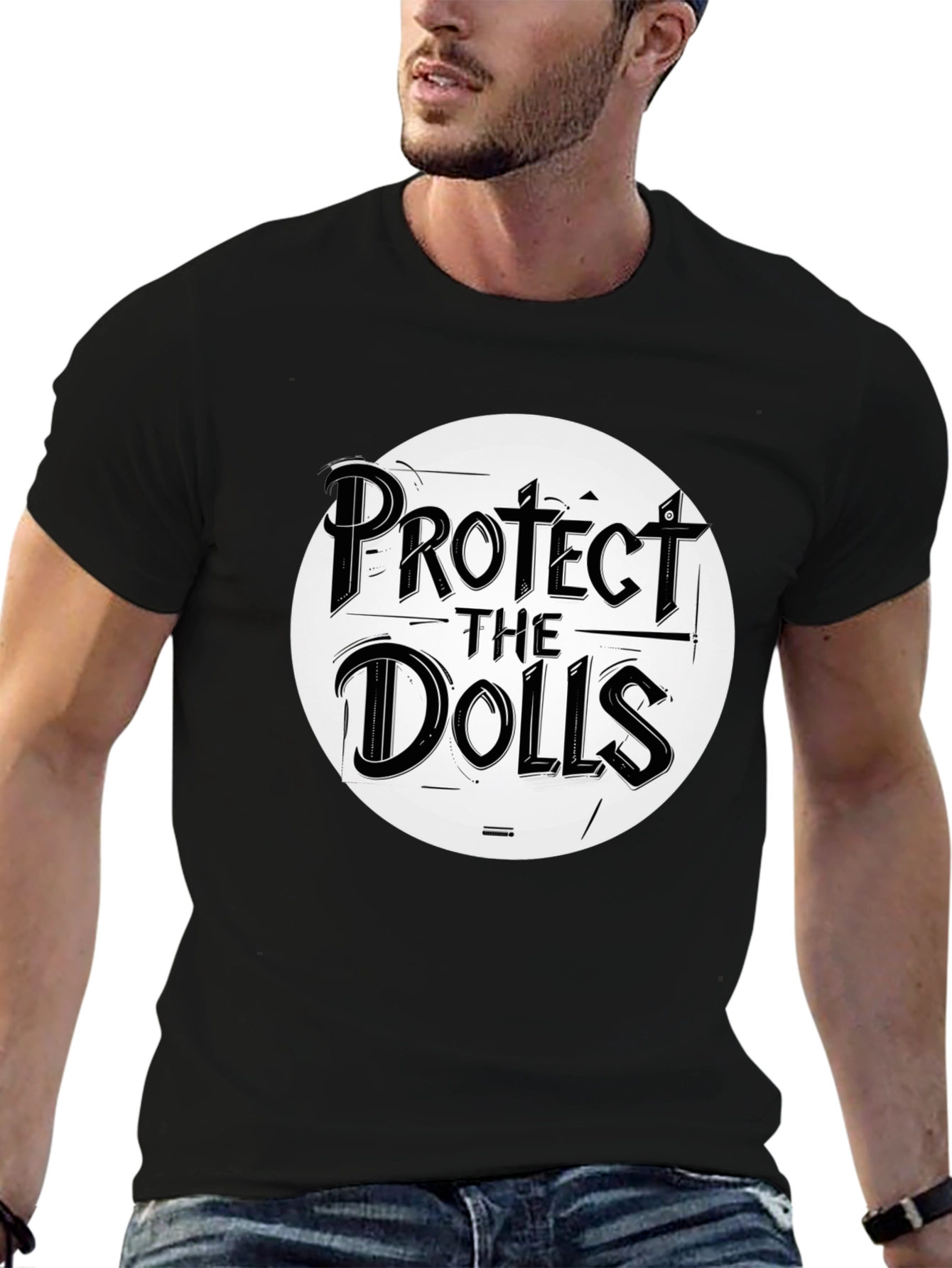 Black Protect the Dolls Graphic Tee - Black Crew Neck T-Shirt view 6