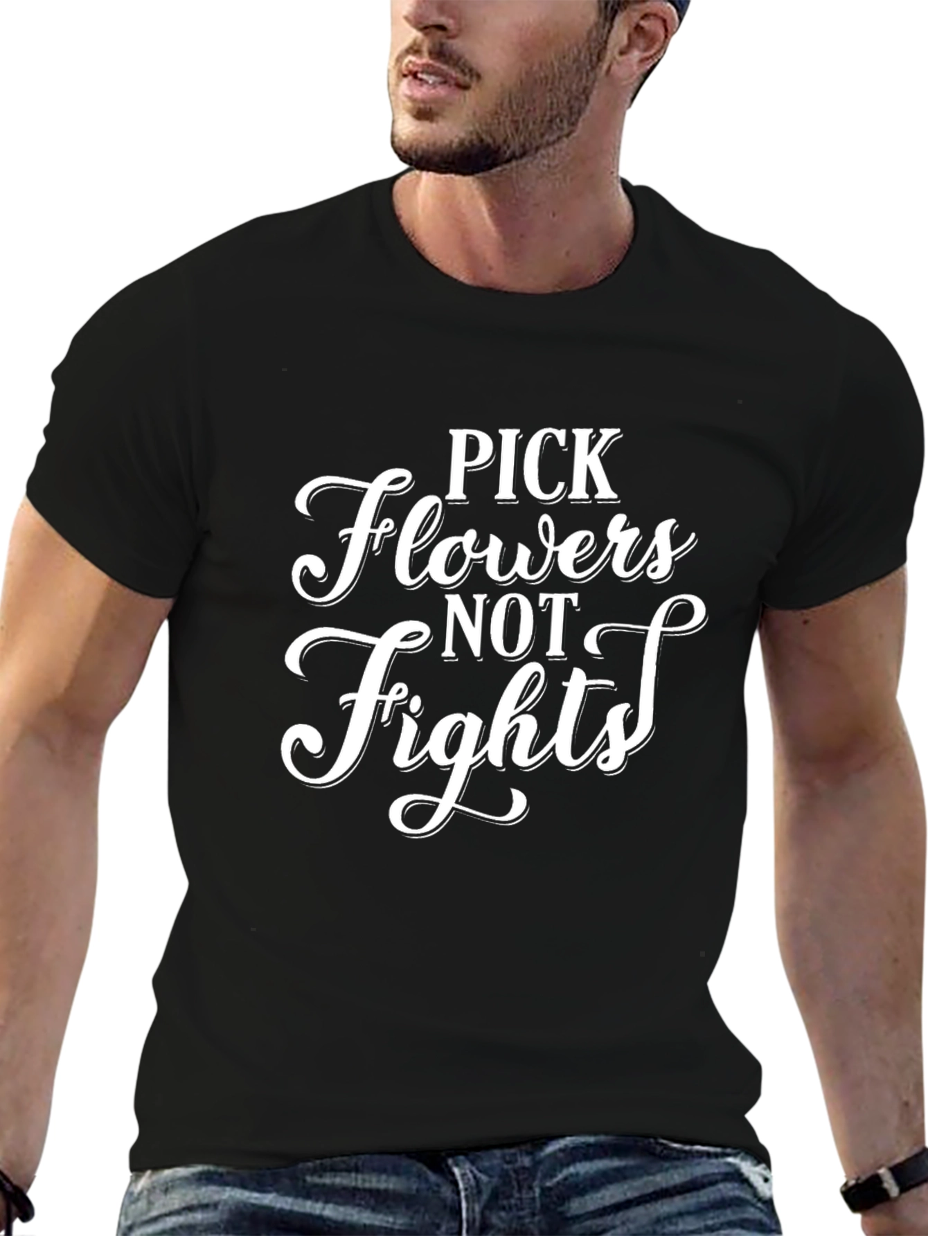 Black Pick Flowers Not Fights Graphic Tee view 6