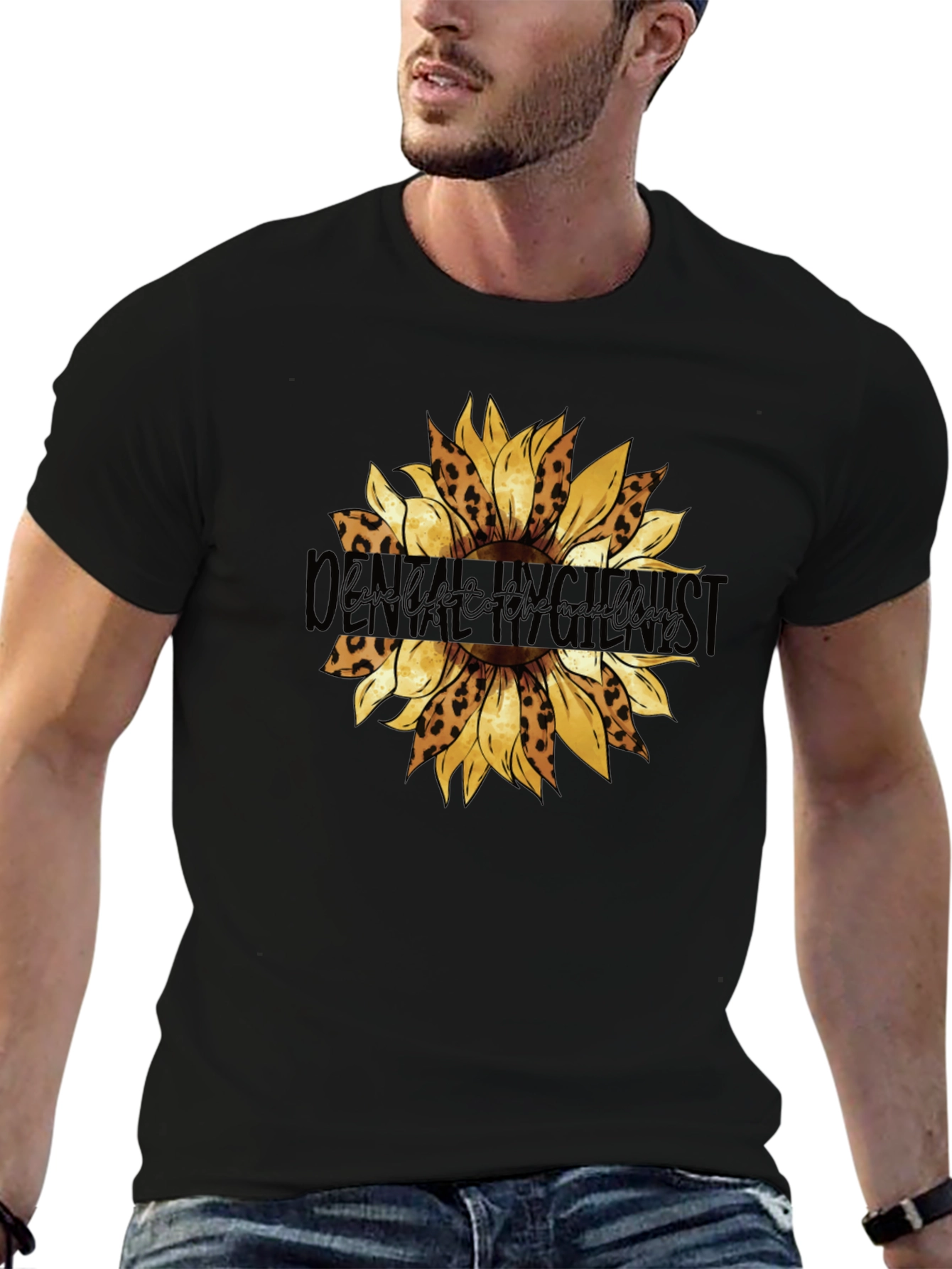 Black Dental Hygienist Sunflower T-Shirt view 6