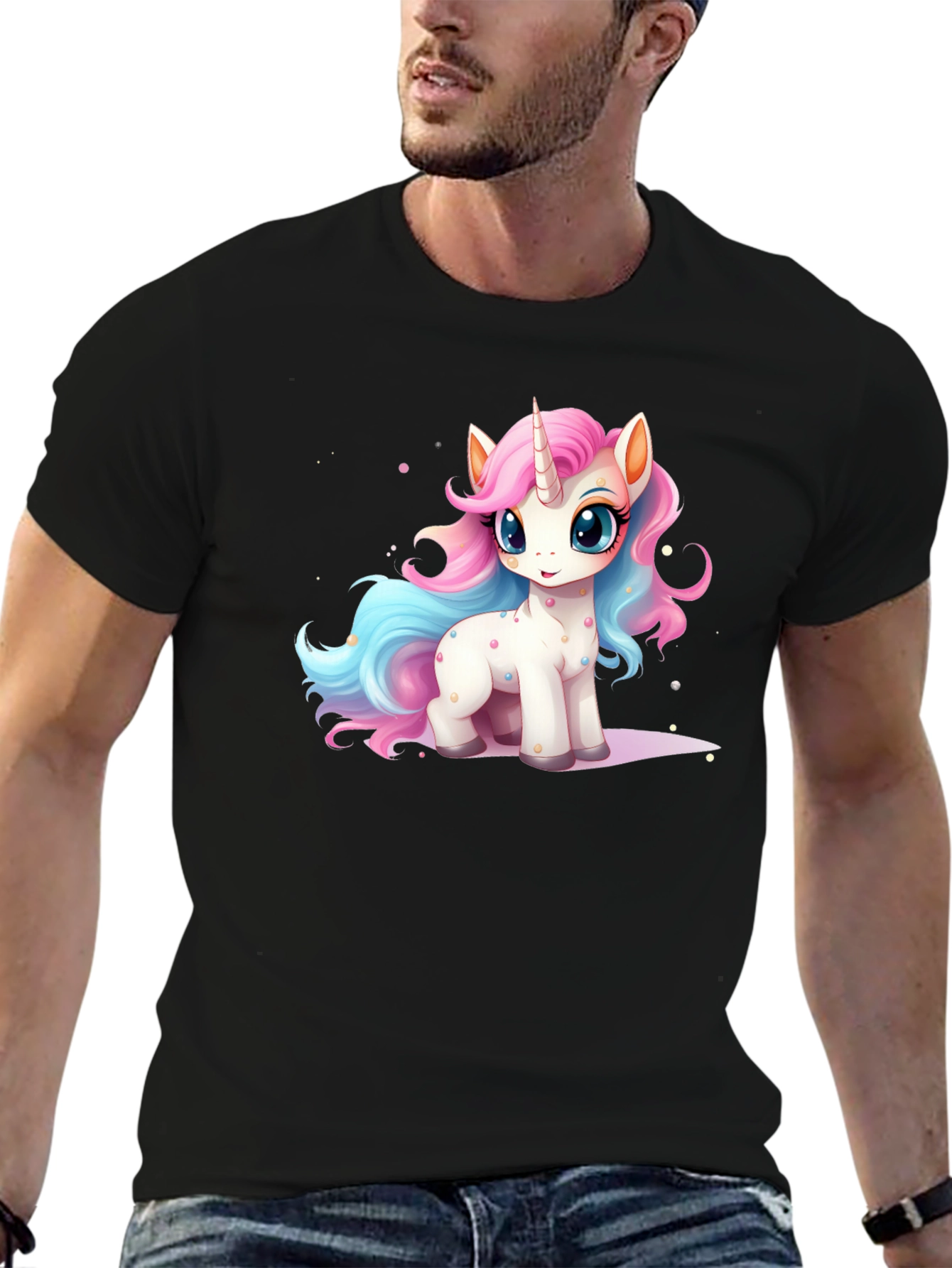 Black Unicorn Cartoon T-Shirt view 6