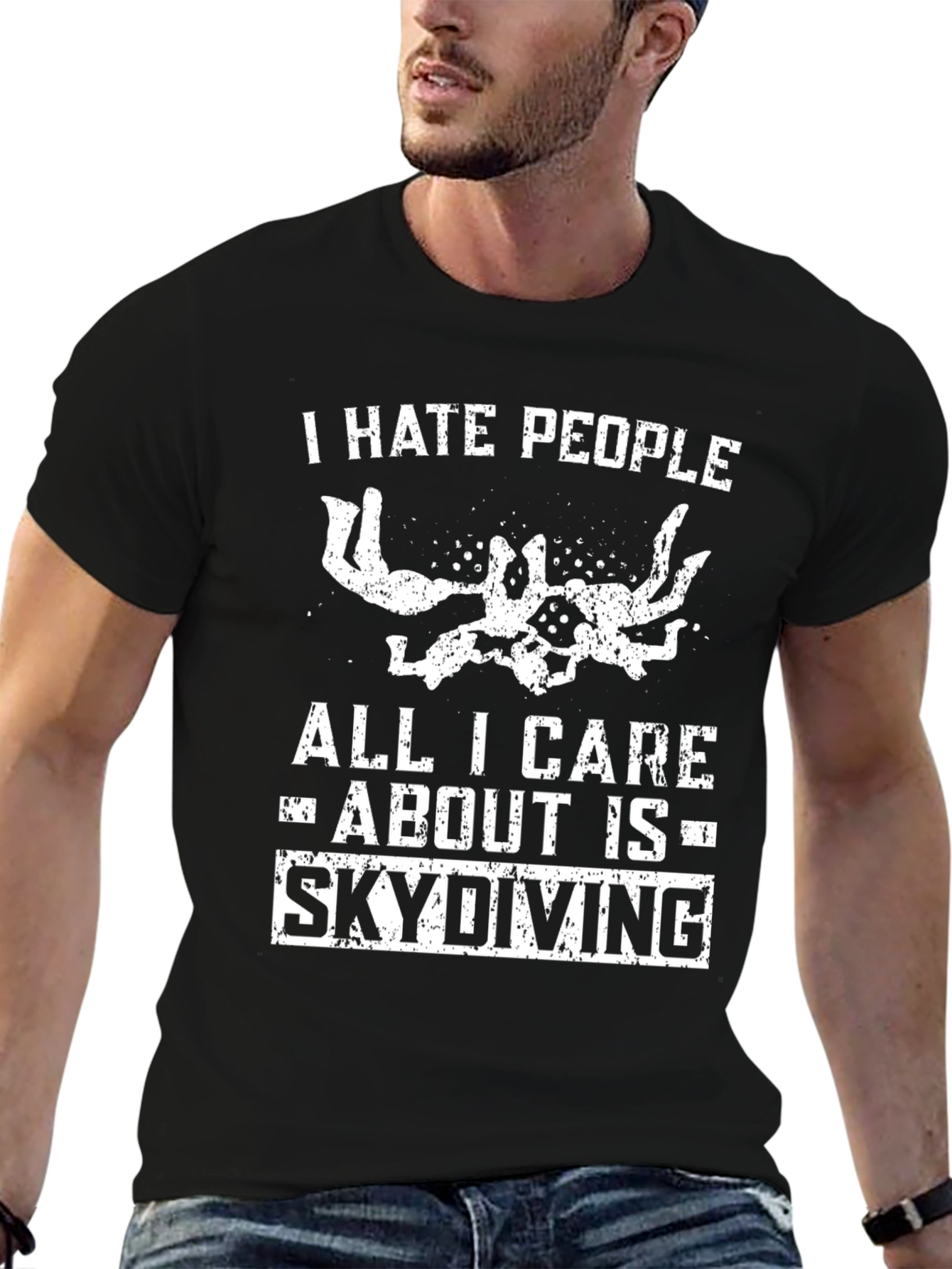 Black I Hate People Skydiving Graphic Tee view 6